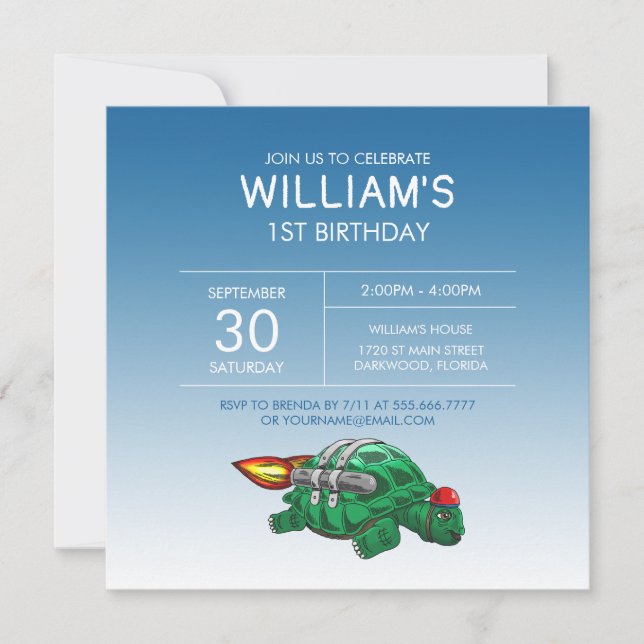 Invitation Anniversaire de la tortue des roquettes (Devant)