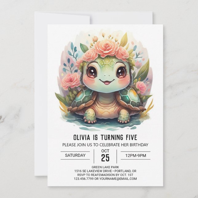 Invitation Anniversaire de la tortue sur mesure aquatique (Devant)