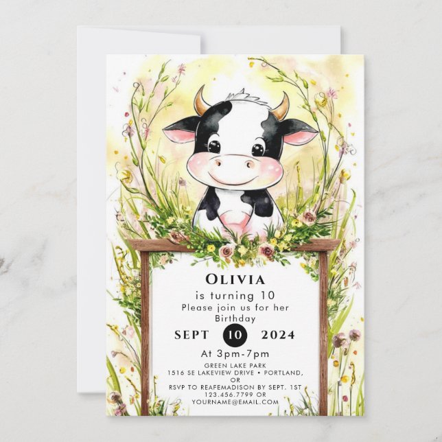 Invitation Anniversaire de la vache enchantée (Devant)