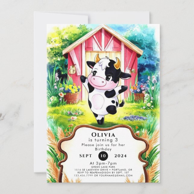 Invitation Anniversaire de la vache magique colorée (Devant)