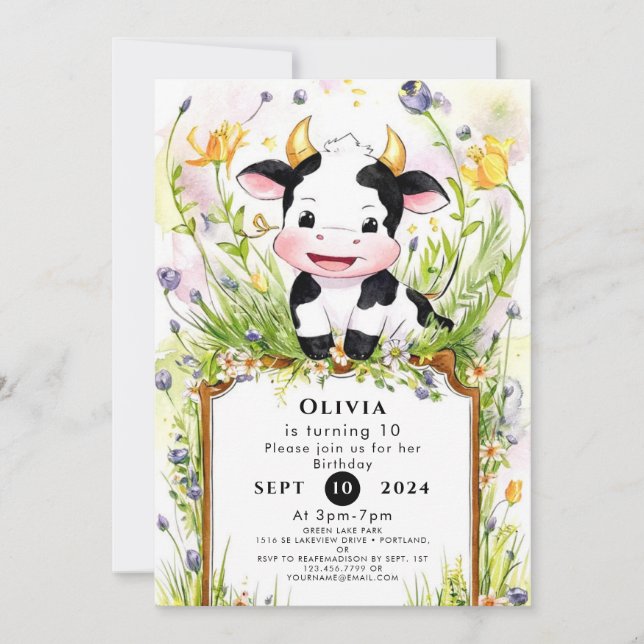Invitation Anniversaire de la vache mignonne Boho (Devant)