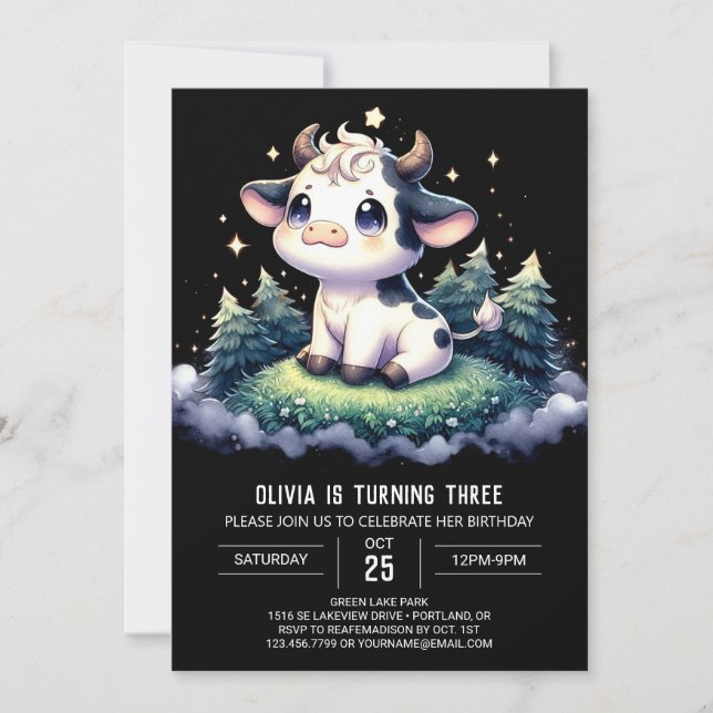 Invitation Anniversaire de la vache pour enfants élégant (Devant)