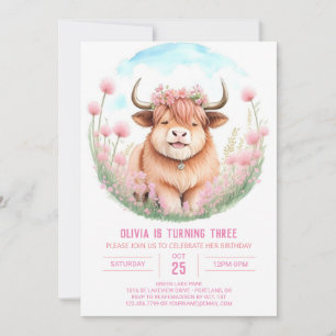 Invitation Anniversaire de la vache rose Highland
