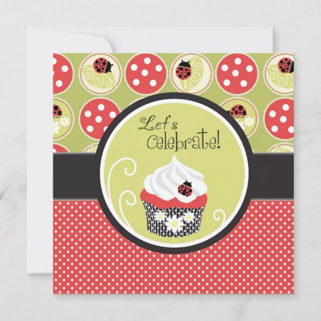 Invitation Anniversaire de Lady Bug et Cupcake (Devant)