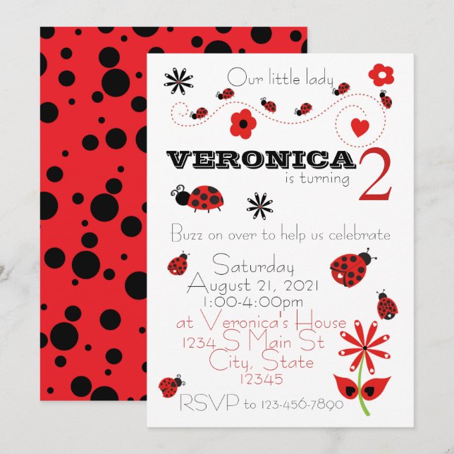 Invitation Anniversaire de Ladybug (Devant / Derrière)