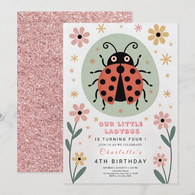 Invitation Anniversaire de Ladybug Fantaisiste (Devant / Derrière)