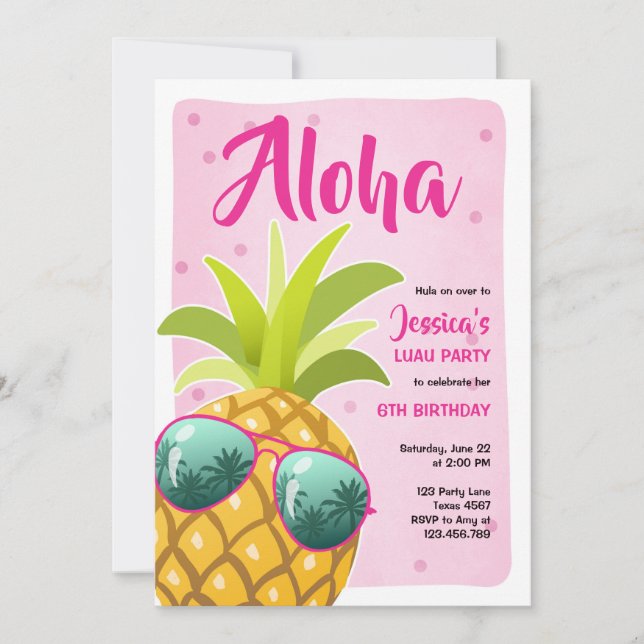 Invitation Anniversaire de l'Aloha Anniversaire du Tropical L (Devant)