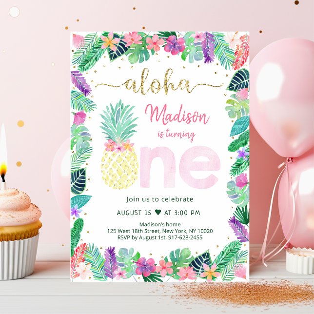Invitation Anniversaire de l'ananas Floral Rose Gold (Créateur téléchargé)