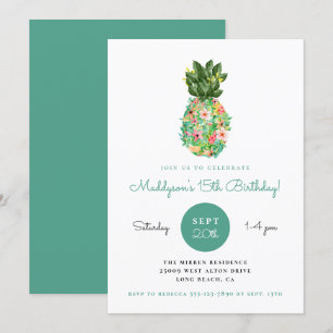 Invitation Anniversaire de l'ananas floral tropical