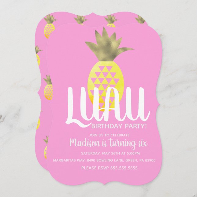 Invitation Anniversaire de l'ananas LUAU (Devant / Derrière)