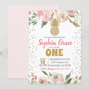 Invitation Anniversaire de l'ananas rose et or Luau
