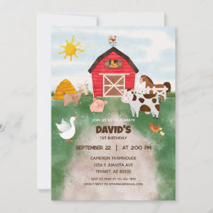 Invitation Anniversaire de l'animal de ferme Watercolor
