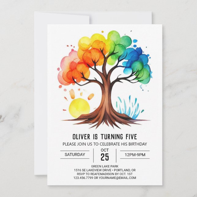 Invitation Anniversaire de l'Arbre Imprimable Whimsical (Devant)
