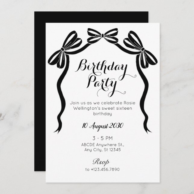 Invitation Anniversaire de l'arc en ruban de cravate douce no (Devant / Derrière)