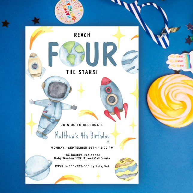 Invitation Anniversaire de l'astronaute dans l'espace quatriè (Créateur téléchargé)
