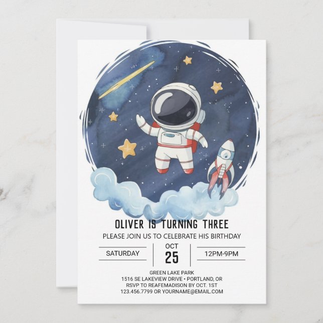 Invitation Anniversaire de l'astronaute de fusée Galaxy encha (Devant)