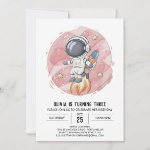 Invitation Anniversaire de l'astronaute de voyage rose modern