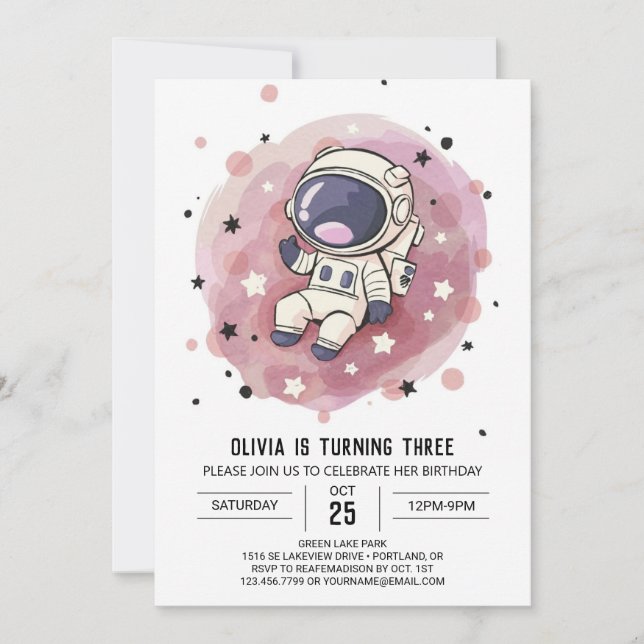 Invitation Anniversaire de l'astronaute du Whimsy céleste (Devant)