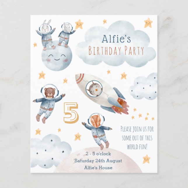 Invitation Anniversaire de l'astronaute-fusée (Devant)
