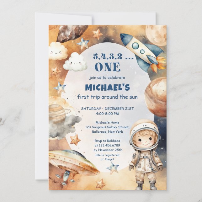 Invitation Anniversaire de l'astronaute pour son premier tour (Devant)