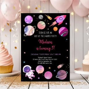 Invitation Anniversaire de l'astronaute rose