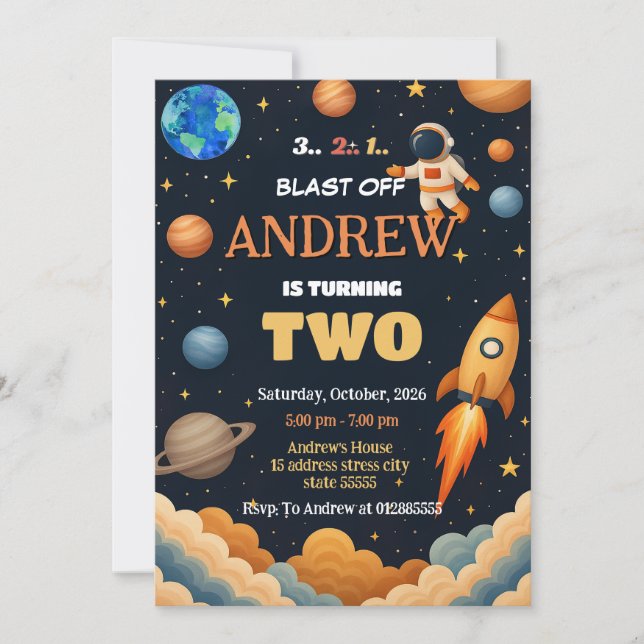Invitation Anniversaire de l'astronaute spatial personnel (Devant)
