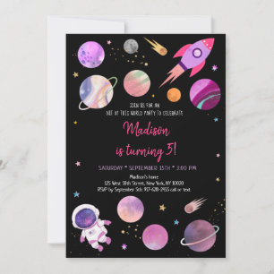 Invitation Anniversaire de l'astronaute spatiale rose