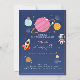 Invitation Anniversaire de l'astronaute spatiale rose