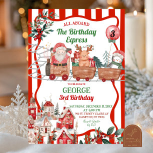 Invitation Anniversaire de l'Atelier du Père Noël Rétro Vert 