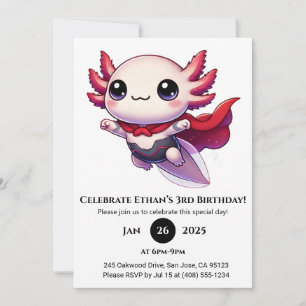 Invitation Anniversaire de l'Axolotl Super-héros en Armure
