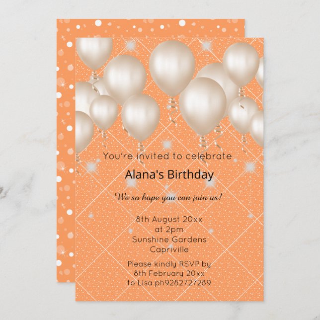 INVITATION ANNIVERSAIRE DE L'ÉLÉGANTE GRILLE DE BALLON MODERN (Devant / Derrière)