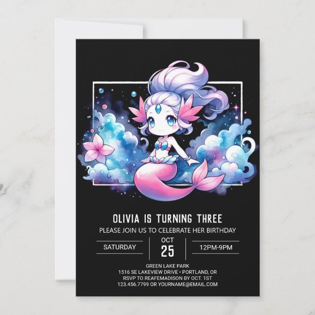 Invitation Anniversaire de l'élégante petite sirène (Devant)