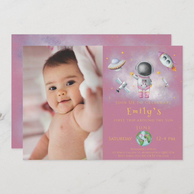 Invitation Anniversaire de l'espace Astronaut roquette stars  (Devant / Derrière)