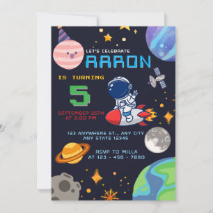 Invitation Anniversaire de l'espace avec astronaute et planèt