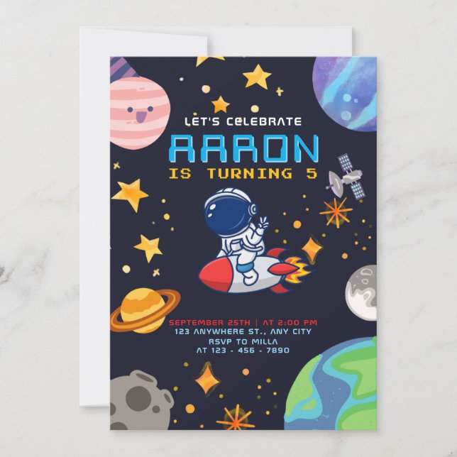 Invitation Anniversaire de l'espace avec astronaute et planèt (Devant)