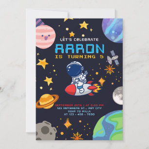 Invitation Anniversaire de l'espace avec astronaute et planèt