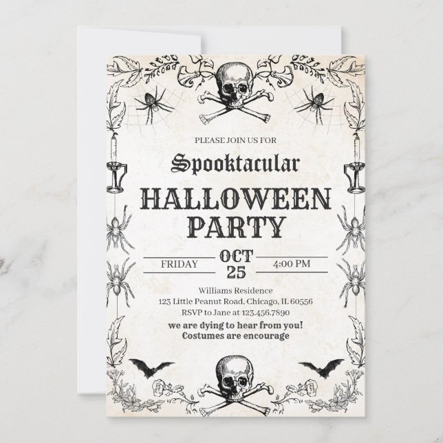 Invitation Anniversaire de l'Halloween crâne vintage (Devant)