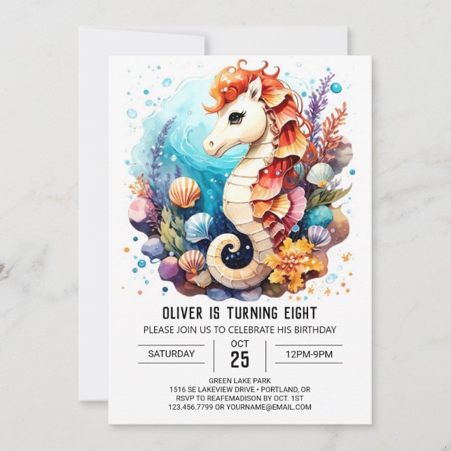 Invitation Anniversaire de l'hippocampe Whimsical (Devant)