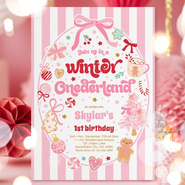 Invitation Anniversaire de l'hiver Onederland Coquette Bow No (Créateur téléchargé)