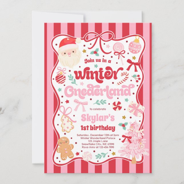 Invitation Anniversaire de l'hiver Onederland Coquette Bow No (Devant)