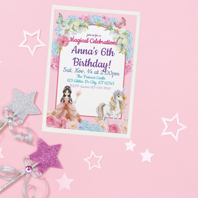 Invitation Anniversaire de Licorne de Princesse Asiatique Mag (Créateur téléchargé)