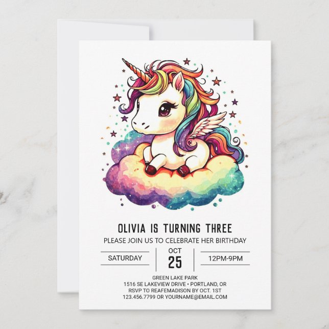 Invitation Anniversaire de licorne lunaire (Devant)