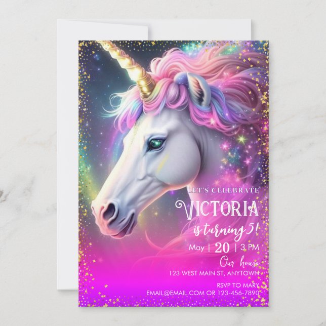 Invitation Anniversaire de Licorne Magique (Devant)