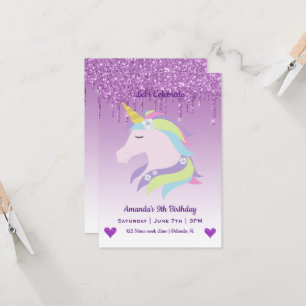 Invitation Anniversaire de Licorne Magique Mignonne & Cœurs
