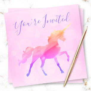 Invitation Anniversaire de licorne magique ombré pastel rose