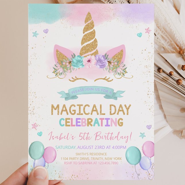 Invitation Anniversaire de Licorne Magique Pailletée (Créateur téléchargé)