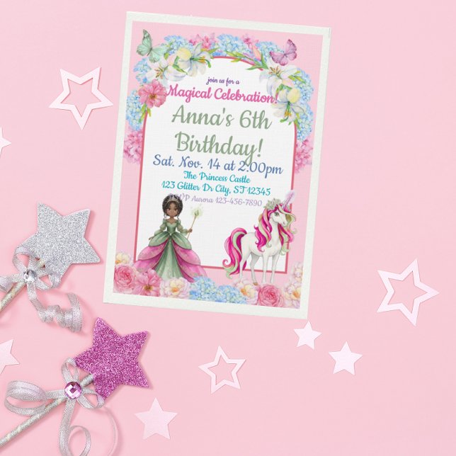 Invitation Anniversaire de Licorne Princesse Noire Magique (Créateur téléchargé)