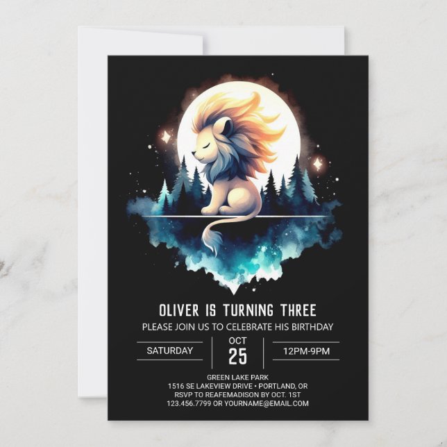 Invitation Anniversaire de Lion Heureux Minimaliste (Devant)