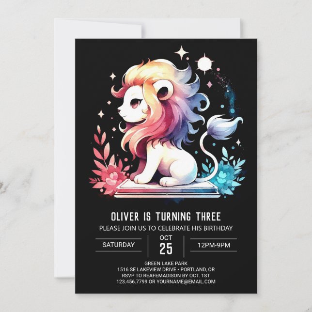 Invitation Anniversaire de Lion Whimsical Adorable (Devant)