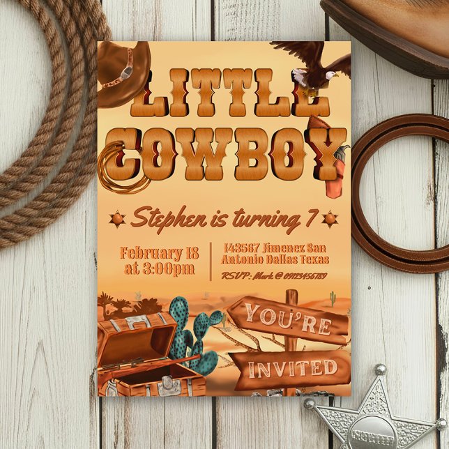 Invitation Anniversaire de Little Cowboy (Little Cowboy -  Boy Birthday Invitation)